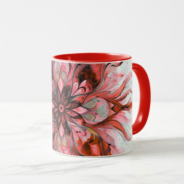 Rotes Aquarell-Blumenmandala Tasse (VorderseiteRechts)