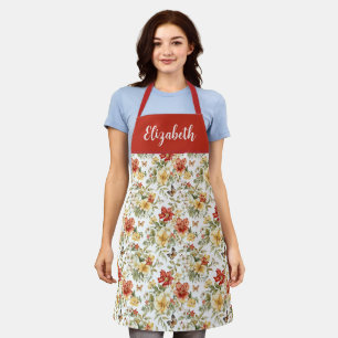 Rotes Aquarell-Blumenmuster mit individuellem Name Schürze