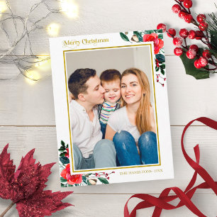 Rotes Aquarell Blütenwein Weihnachten Foto Postkarte