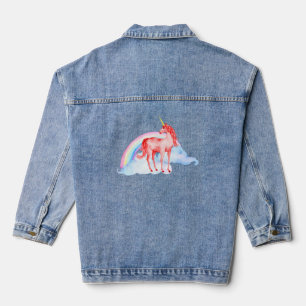 Rotes Aquarell-Einhorn-Denim-Jackett Jeansjacke
