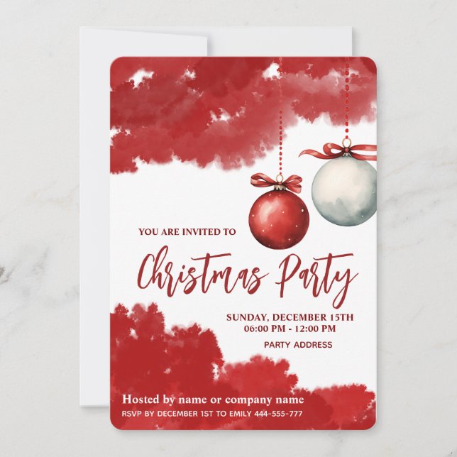 Rotes Aquarell elegantes Weihnachtsgeschenk-Party Einladung (Vorderseite)