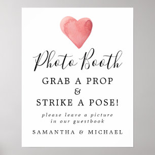 Rotes Aquarell-Herz Hochzeits-Fotobooth-Schild Poster