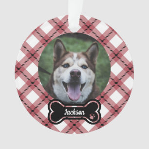 Rotes Argyle-Karree-Knochenanhänger-Hundefoto Ornament