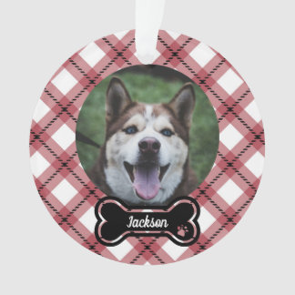 Rotes Argyle-Karree-Knochenanhänger-Hundefoto Ornament