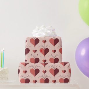 Rotes Art Nouveau Herzen Valentinstag-Geschenkpapi Geschenkpapier