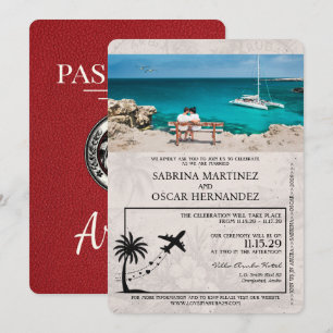Rotes Aruba-Reisepass-Hochzeitseinladung Einladung
