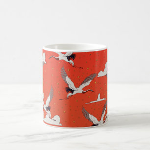 Rotes asiatisches Kranmuster Kaffeetasse