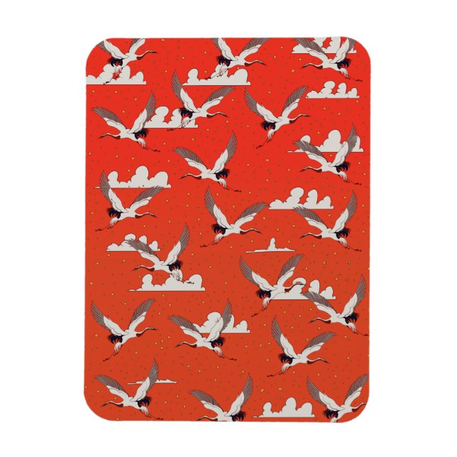 Rotes asiatisches Kranmuster Magnet (Vertikal)