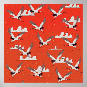 Rotes asiatisches Kranmuster Poster
