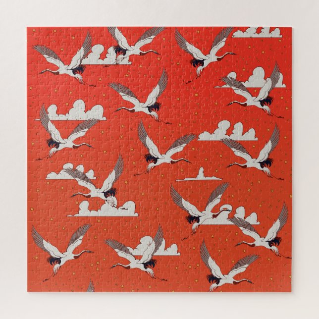 Rotes asiatisches Kranmuster Puzzle (Vertikal)