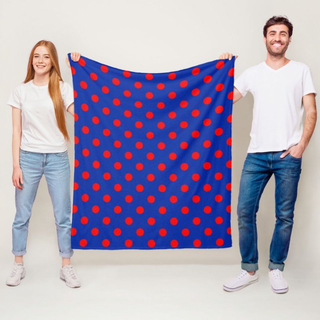 Rotes auf blauem Polka-Punkte-Musterdesign  Fleecedecke (Von Creator hochgeladen)