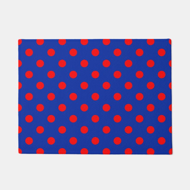 Rotes auf blauem Polka-Punkte-Musterdesign  Fußmatte (Vorderseite)