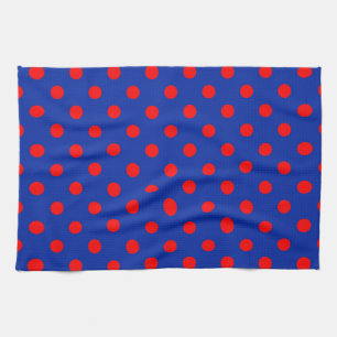 Rotes auf blauem Polka-Punkte-Musterdesign Geschirrtuch