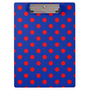 Rotes auf blauem Polka-Punkte-Musterdesign Klemmbrett
