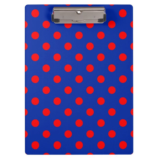 Rotes auf blauem Polka-Punkte-Musterdesign  Klemmbrett (Vorderseite)