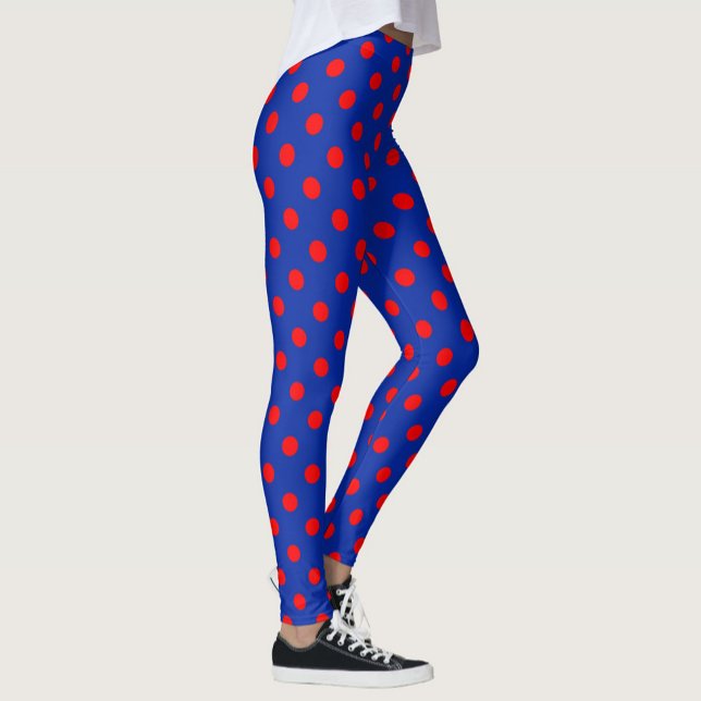 Rotes auf blauem Polka-Punkte-Musterdesign  Leggings (Von Creator hochgeladen)