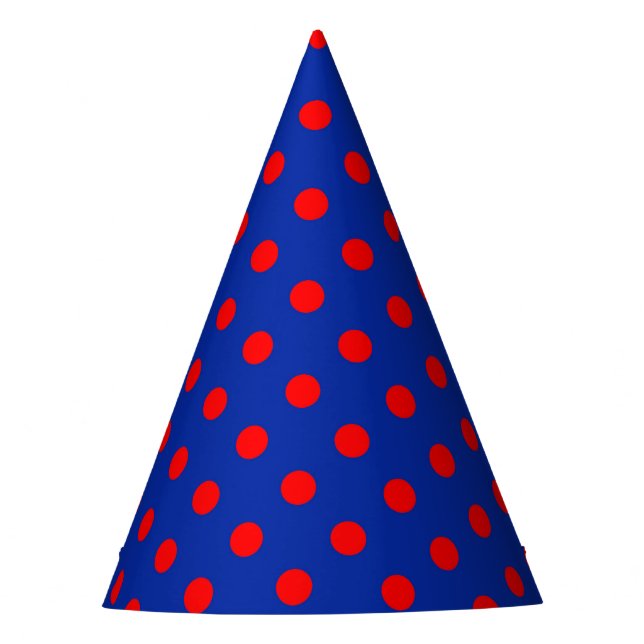 Rotes auf blauem Polka-Punkte-Musterdesign  Partyhütchen (Vorderseite)