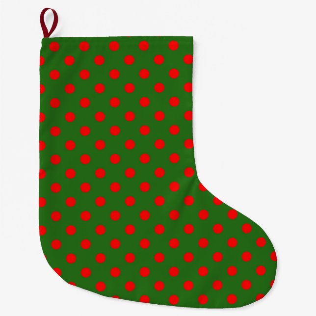 Rotes Auf-Grün-Punkte-Musterdesign  Großer Weihnachtsstrumpf (Vorderseite)