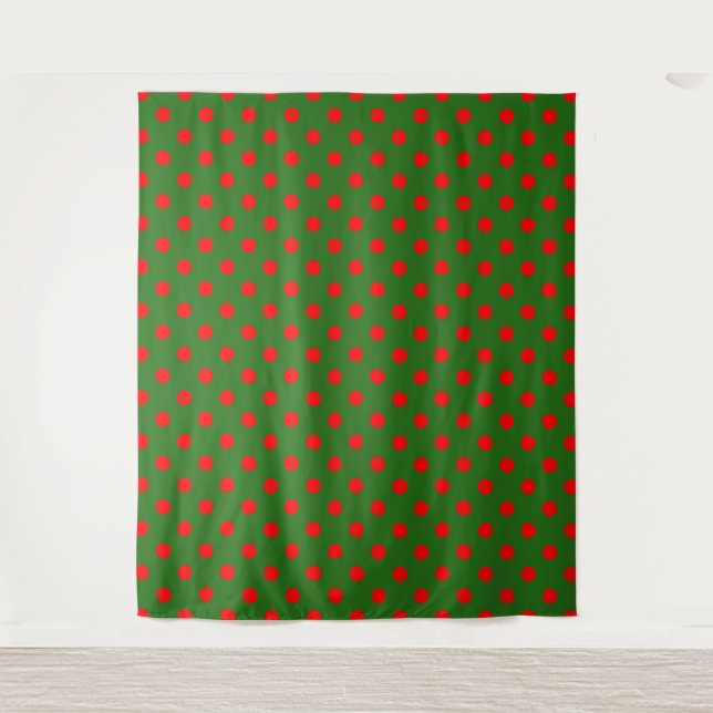 Rotes auf grünem Polka-Punkte-Musterdesign  Wandteppich (Vorderseite)