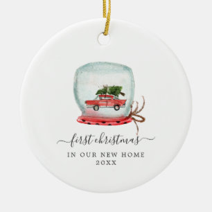 Rotes Auto   Erstes Weihnachten im neuen Zuhause Keramik Ornament