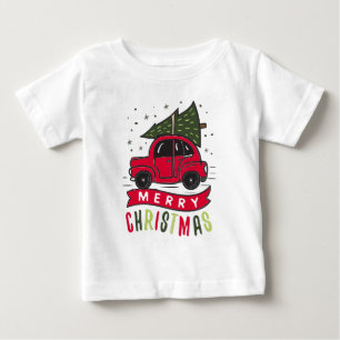 Rotes Auto Frohe Weihnachten Baum Bunt Lustig T-Sh Baby T-shirt