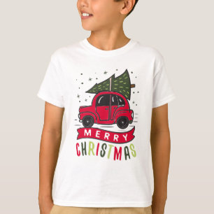 Rotes Auto Fröhlicher Weihnachtsbaum Bunt Lustig  T-Shirt