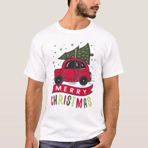 Rotes Auto Fröhlicher Weihnachtsbaum Bunt Lustig T-Shirt