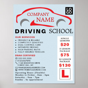 Rotes Auto-Logo, Fahrschule, Lehrerwerbung Poster