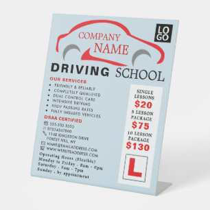 Rotes Auto-Logo, Fahrschule, Lehrerwerbung Sockelschild