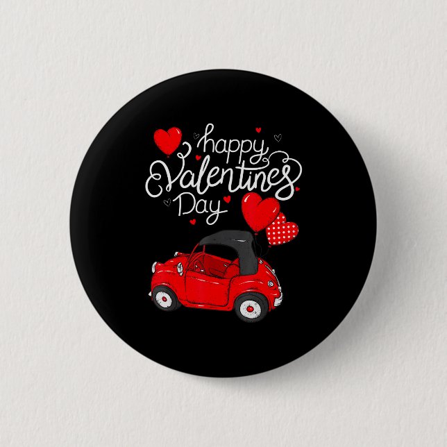 Rotes Auto mit Herzen Frohen Valentinstag Geschenk Button (Vorderseite)