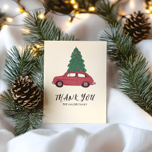 Rotes Auto mit Weihnachtsbaum Minimalistischer V Dankeskarte