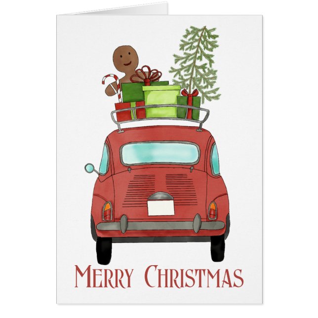 Rotes Auto mit Weihnachtsgeschenken (Vorne)