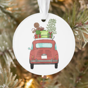 Rotes Auto mit Weihnachtsgeschenken Ornament