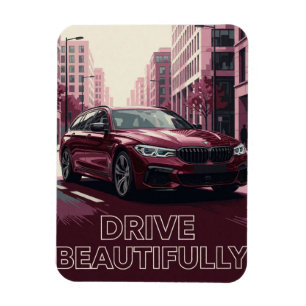 🌆 Rotes Automobil Stadt Nacht Magnet
