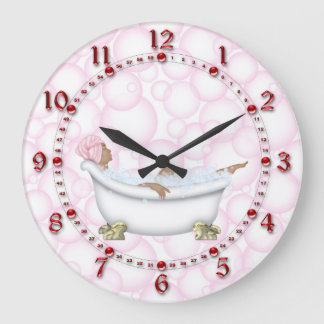 Rotes Badezimmer-glänzende Zahl-Blasen Große Wanduhr