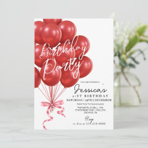 Rotes Ballonscript Moderne Geburtstagsfeier Einladung