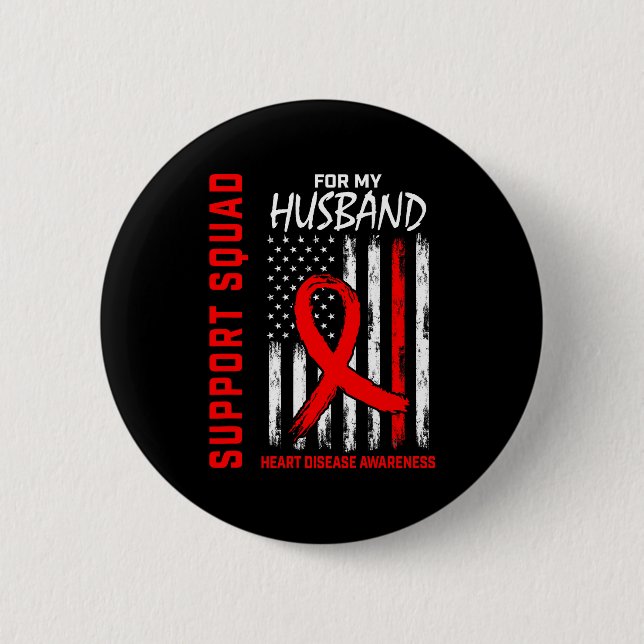 Rotes Band Ehemann Herzkrankheit Bewusstseinsflagg Button (Vorderseite)