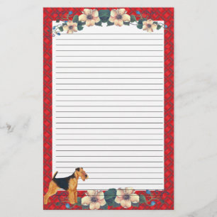 Rotes Band-gezeichnetes Blumenbriefpapier Briefpapier