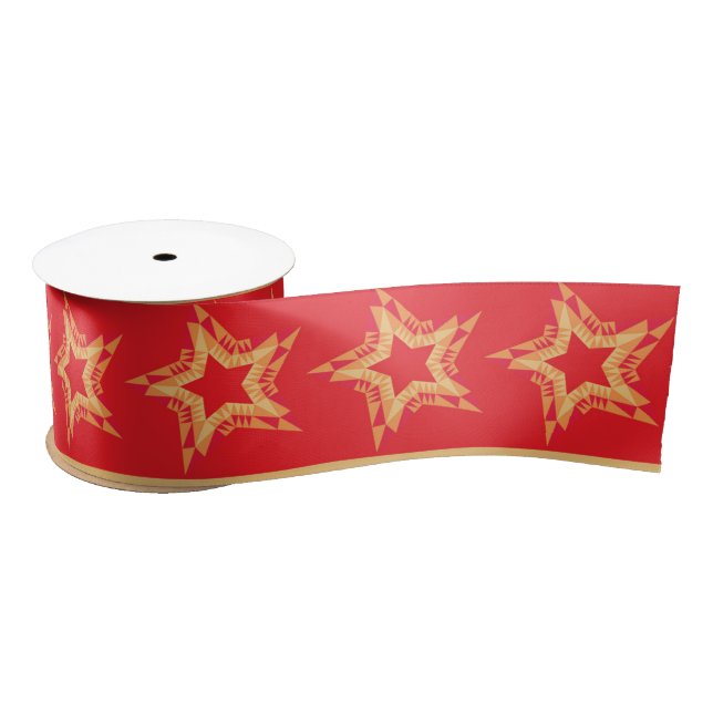 Rotes Band mit festlichen Stars Satinband (Spule)