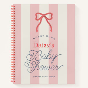 Rotes Band & rosa Streifen Baby Shower Gästebuch Notizbuch