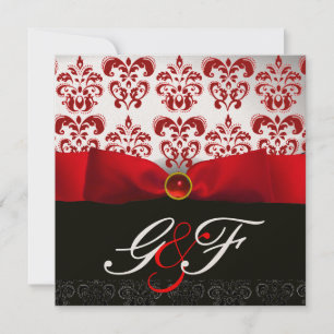 ROTES BAND RUBIN GOLD SCHWARZ  DAMAST MONOGRAMM EINLADUNG