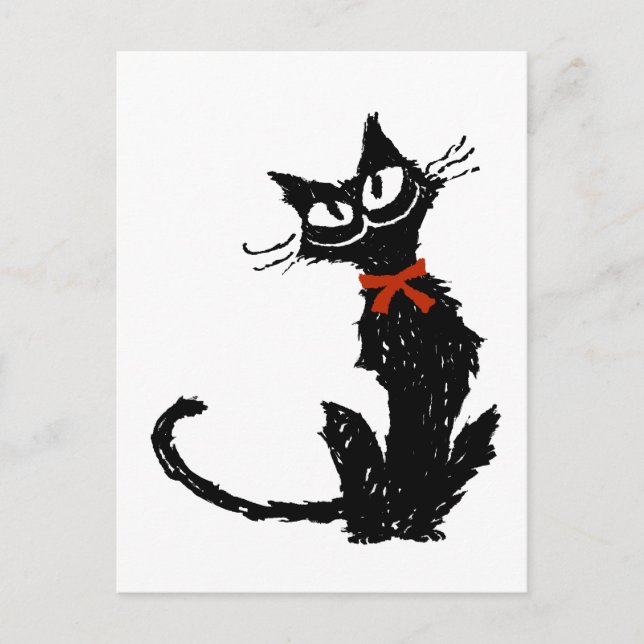 Rotes Band und Schwarze Katze Postkarte (Vorderseite)