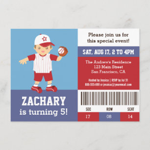 Rotes Baseball-Jungen-Geburtstagsfeier-Ticket-Einl Einladung