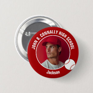 Rotes Baseballspieler-Foto High School Spirit Button
