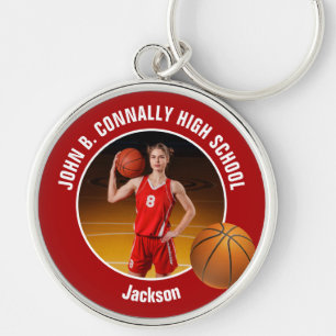 Rotes Basketballspieler-Foto High School Spirit Schlüsselanhänger