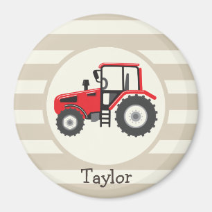 Rotes Bauernhof-Traktor auf braunen Streifen Magnet