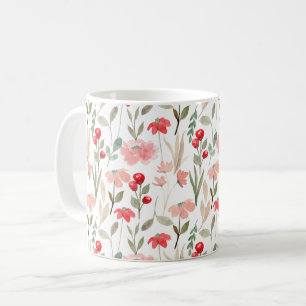 Rotes Beeren-Rosé-Wasserfarben-Blumenmuster Kaffeetasse