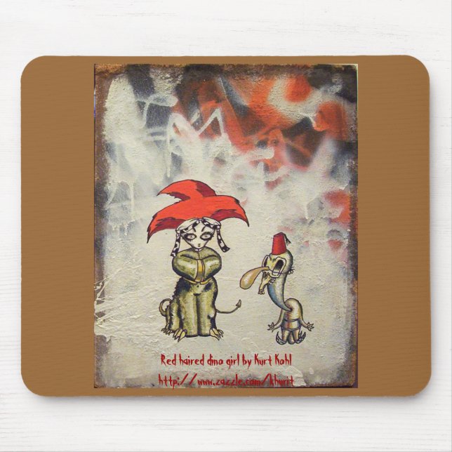 Rotes behaartes Dino-Mädchen Mousepad (Vorne)