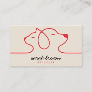 Rotes Beiges Lineares Logo Hund Katze Haustier Visitenkarte