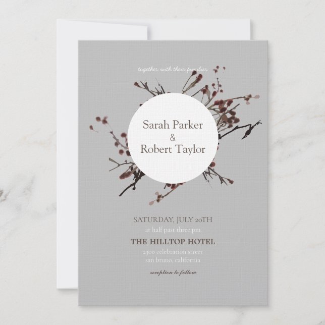 Rotes Berry mit grauem Hintergrund Einladung zur H (Vorderseite)